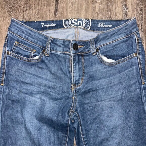 So Womens Jeans 7 Blue Boot Cut Low Rise Denim Pants Stretch 30x32 - Picture 2 of 5